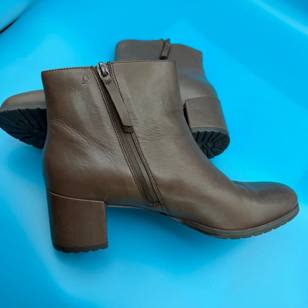 Naturalizer Ankle Boots Women 8 Brown Good Leather Block Heel Side Zip Booties